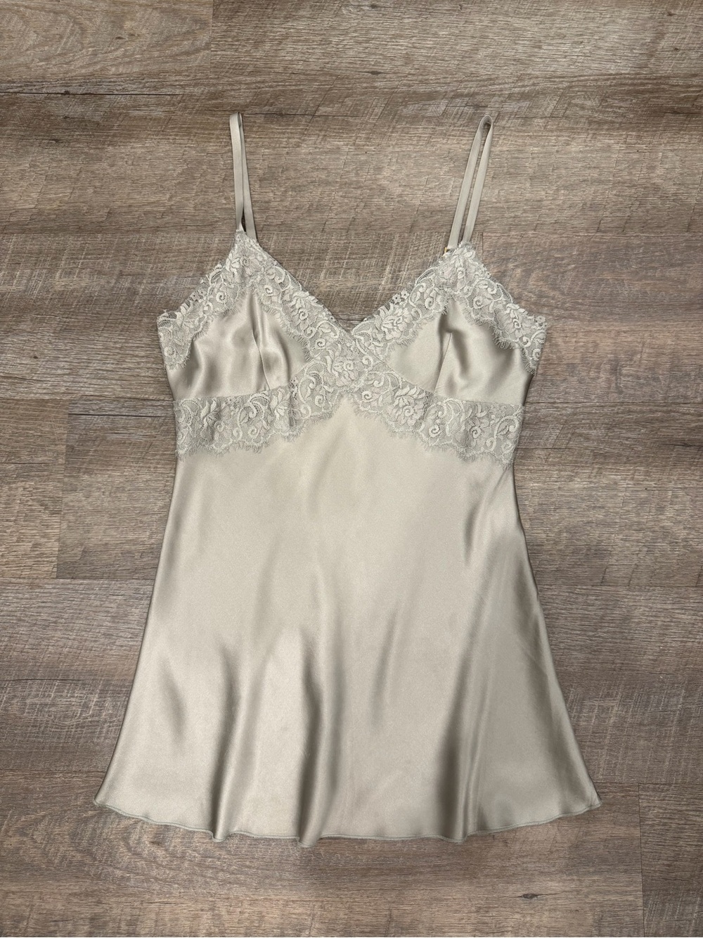 Vintage Express Design Studio Silk Satin Lace Slip Dress Y2K Babydoll Champagne